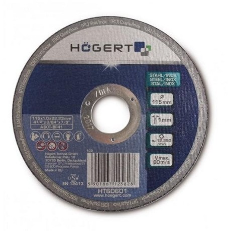 Korundový kotouč na řezání kovu a inoxu HOGERT HT6D631 - 125 mm, 1 mm