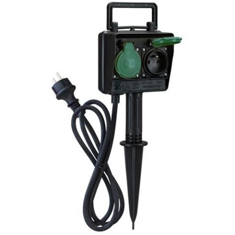 Solight zahradní sloupek IP44, 2 zásuvky + časový spínač, gumový kabel 1,5m