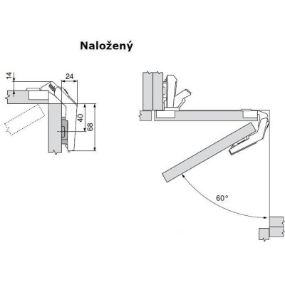 BLUM CLIP top 60° závěs pro rohovou skříňku - 79T8500