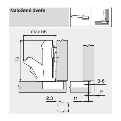 Blum CLIP top BLUMOTION naložený otevření 155° - 71B7550 - Naložený na vrut