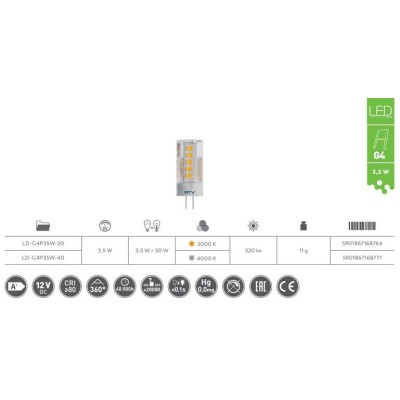 LED žárovka 12V teplá bílá -  G4, 3.5W,3000K, 360°, DC12V 320lm