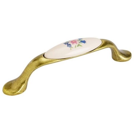 Úchytka DIVERA II 96 staromosaz/porcelán s kvítkem