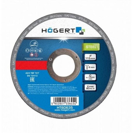 Korundový kotouč na broušení kovu HOGERT HT6D636 - 125x6x22,23 mm