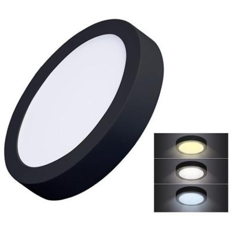 LED mini panel CCT, přisazený, 12W, 900lm, 3000K, 4000K, 6000K, kulatý, černá barva