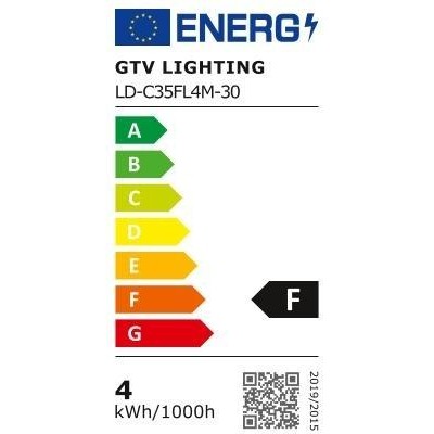 LED žárovka C35 mléčný teplá -  E14, 4W, 3000K, 400lm, 220-240V, F - teplá bílá