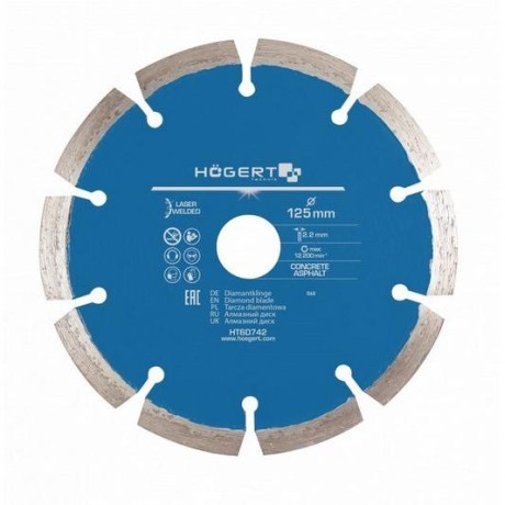 Nebrusný diamantový kotouč pro beton a asfalt HOGERT HT6D742 - Průměr 125 mm