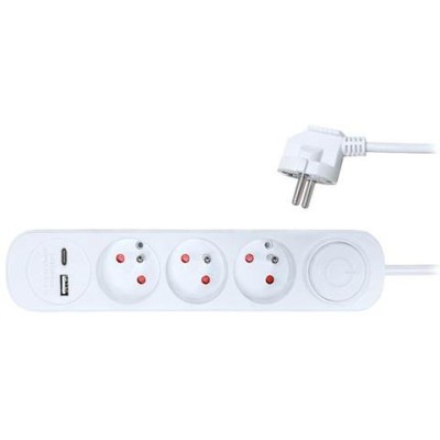 Prodlužovací přívod 3 zásuvka s USB A+C bílá vypínač