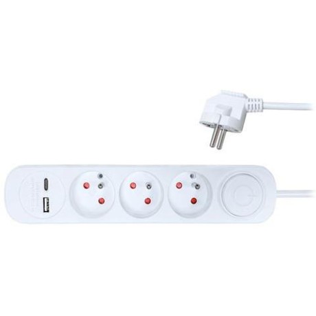 Prodlužovací přívod 3 zásuvka s USB A+C bílá vypínač