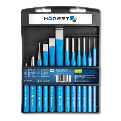 Sada dlát, děrovačů & razníků HOGERT HT3B712 12 ks