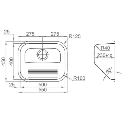kuchyňský dřez-ACQUAVIVA 550 V 1,0MM LEŠTĚNÝ Sinks