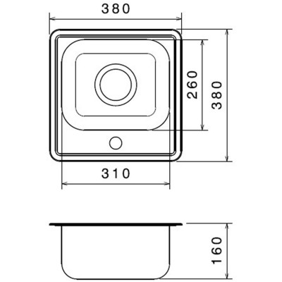 kuchyňský dřez-BAR 380 M 0,6MM MATNÝ (S PŘEPADEM) Sinks - Kulatá výpust 1 1/2