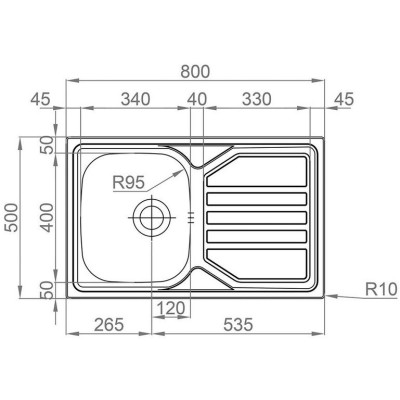 kuchyňský dřez-OKIO 800 V 0,7MM LEŠTĚNÝ Sinks - Nerez - leštěný