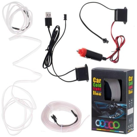 Osvětlení interiéru auta ambietní USB/12V, 5m bílé